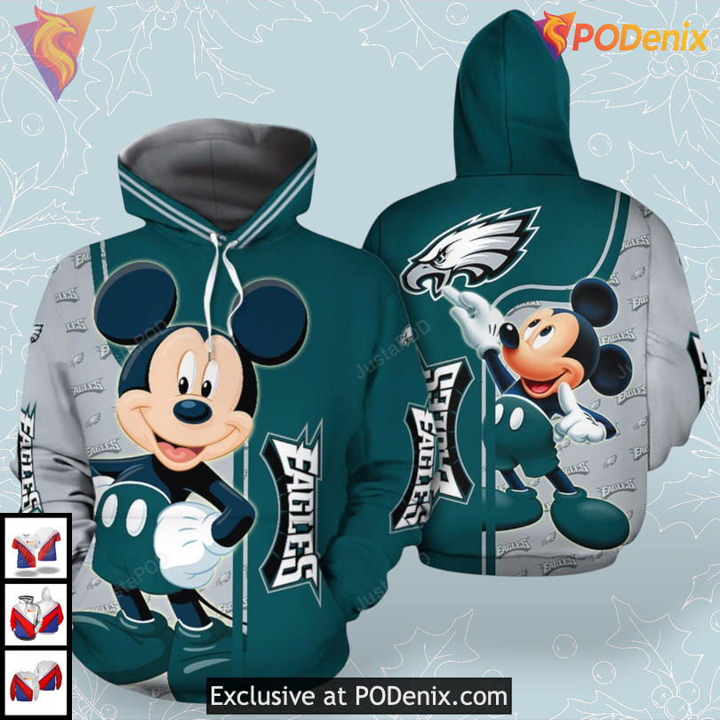 Classic Green Mickey Design Philadelphia Eagles Christmas Hoodie Team Fashion Style