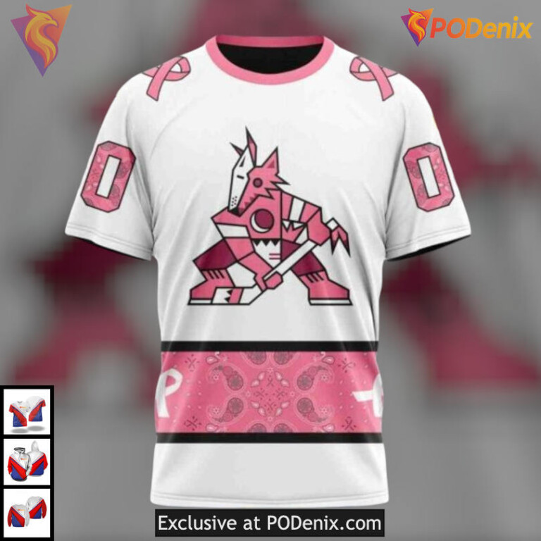Classic Paisley Pink Awareness Arizona Coyotes Kids Hoodie Ribbon Apparel - 2