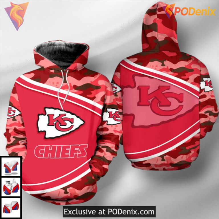 Classic Red Camo Kansas City Chiefs Vintage Hoodie, Custom Football Fan Gear