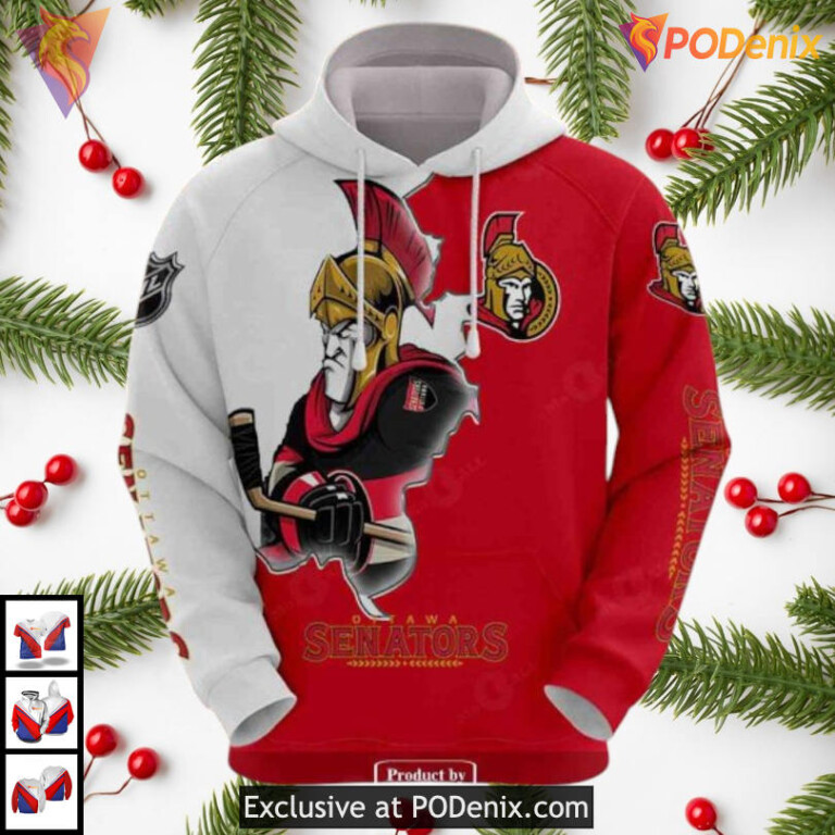 Classic Team Sweatshirt NHL Ottawa Senators Pullover Hoodie 3D