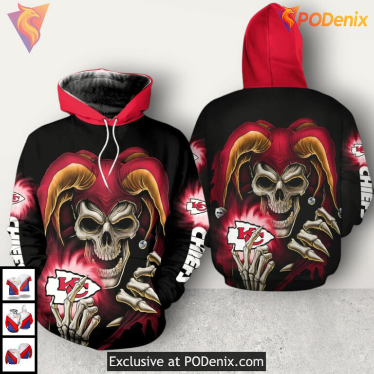 Clown Mask Halloween Youth Kansas City Chiefs Hoodie Full Zip Scary Fan Gear
