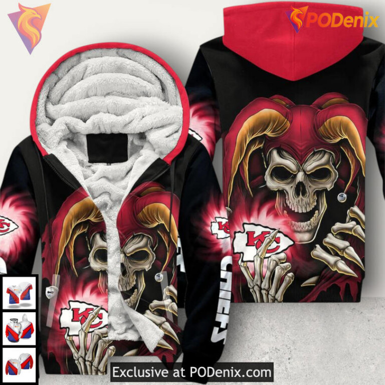 Clown Mask Halloween Youth Kansas City Chiefs Hoodie Full Zip Scary Fan Gear - 2