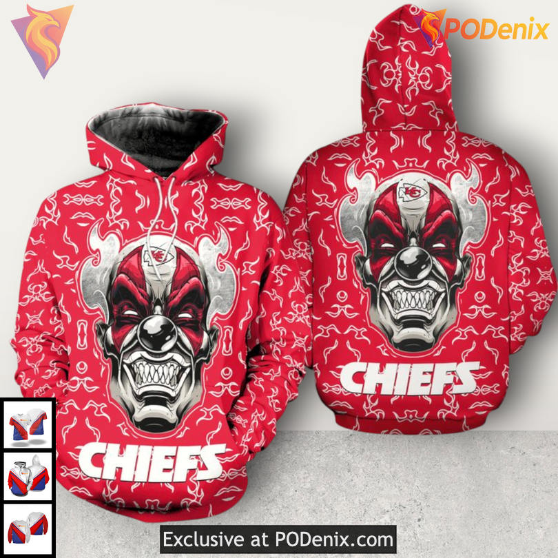 Clown Pattern Halloween Kansas City Chiefs Hoodies For Men Unisex Zip Style Clown Pattern Halloween Kansas City Chiefs Hoodies For Men Unisex Zip Style