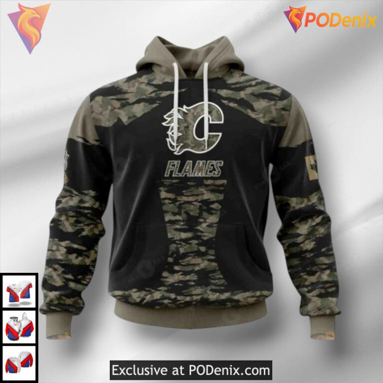 Color Military Members V5 Jersey Custom Calgary Flames Mens Hoodie 3D Design - 2