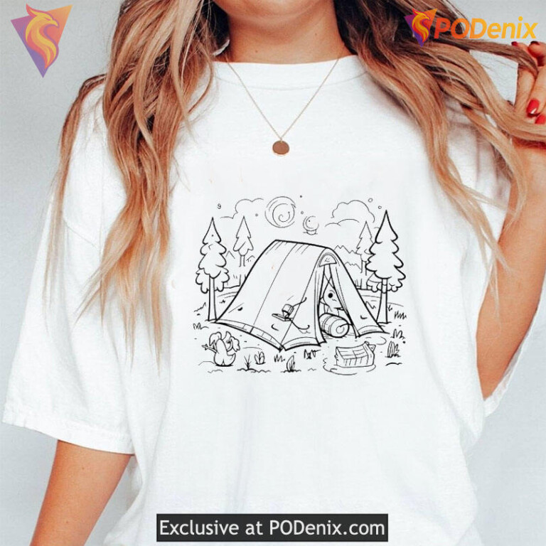 Coloring For A Camp Shirt, Outdoor Adventure Sketch Art Nature Escape - 3