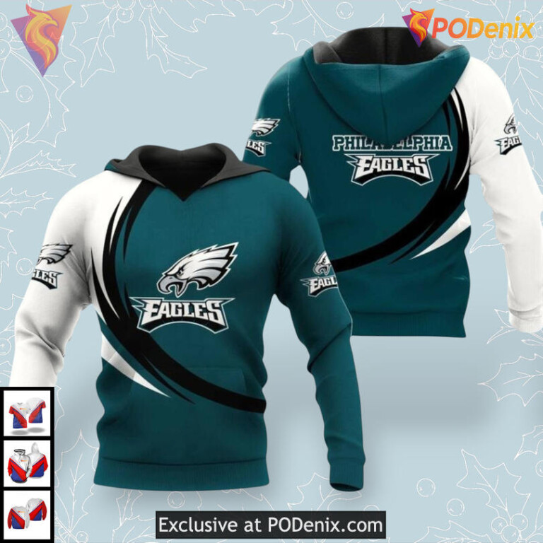 Curve Graphic Style Philadelphia Eagles Hoodie Mens 3D Apparel