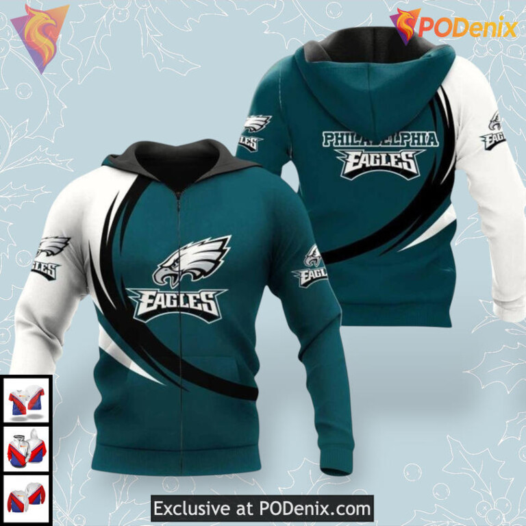 Curve Graphic Style Philadelphia Eagles Hoodie Mens 3D Apparel - 1