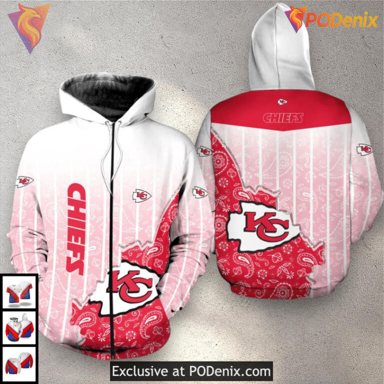 Custom Football 3D Fan Edition Kansas City Chiefs Hoodie 3D Zip Up Chiefs Gear - 1
