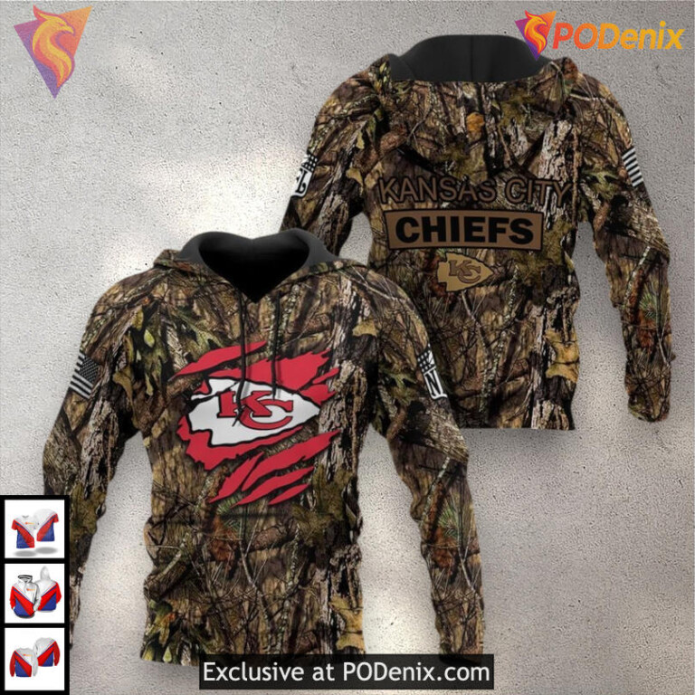 Custom Kansas City Chiefs Hoodie Hunters Camouflage 3D, Outdoor Fan Edition