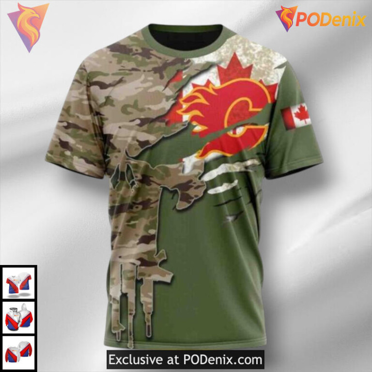 Custom Name and Number Camo Skull Design Calgary Flames 3D Hoodie NHL Edition - 2