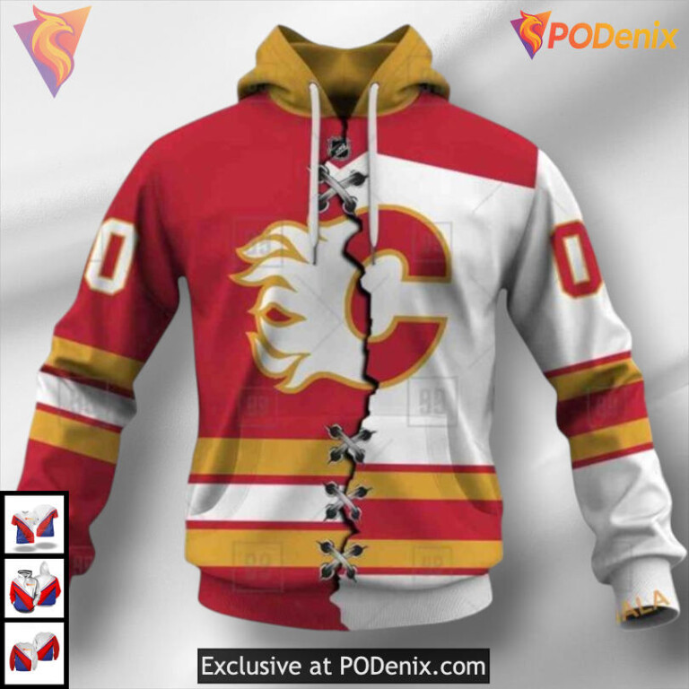 Custom Name and Number Mix Jersey 2025 Calgary Flames Hoodie 3D for Supporters