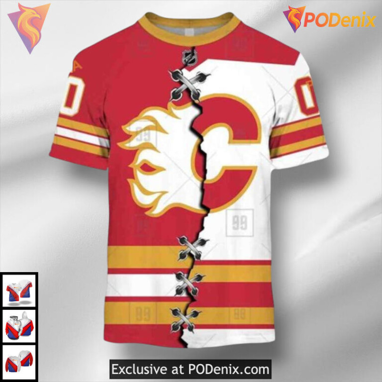 Custom Name and Number Mix Jersey 2025 Calgary Flames Hoodie 3D for Supporters - 2