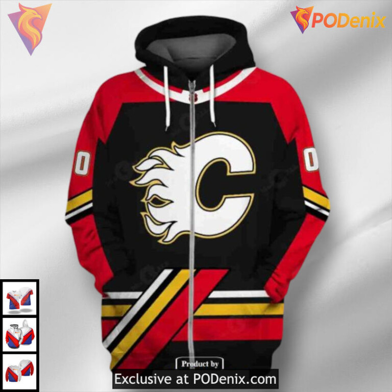 Custom Name and Number Style Calgary Flames All Over Print Hoodie 3D Sweatshirt