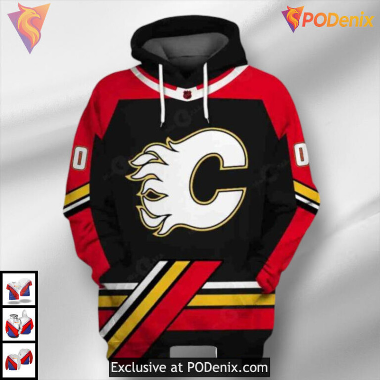 Custom Name and Number Style Calgary Flames All Over Print Hoodie 3D Sweatshirt - 1
