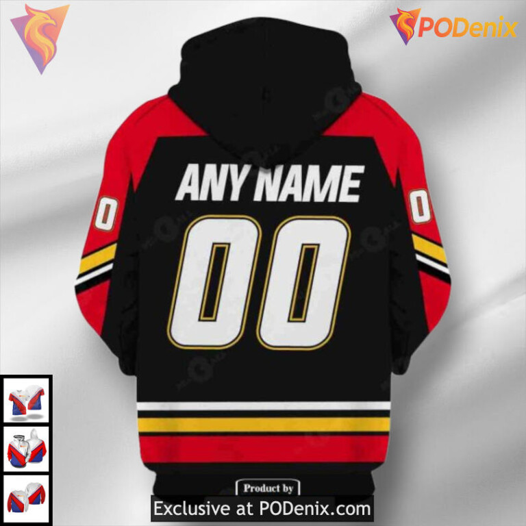 Custom Name and Number Style Calgary Flames All Over Print Hoodie 3D Sweatshirt - 2