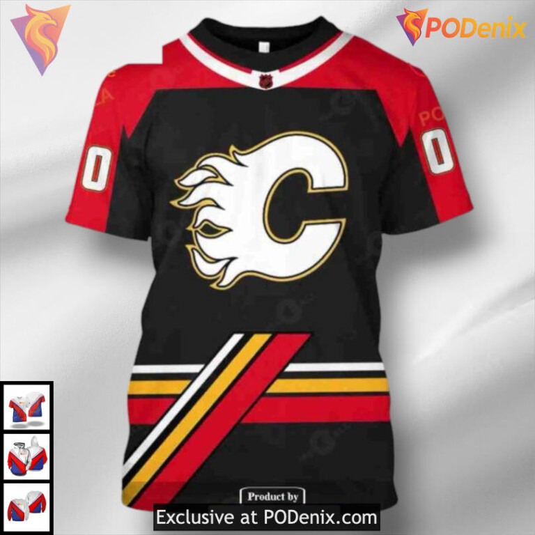Custom Name and Number Style Calgary Flames All Over Print Hoodie 3D Sweatshirt - 3
