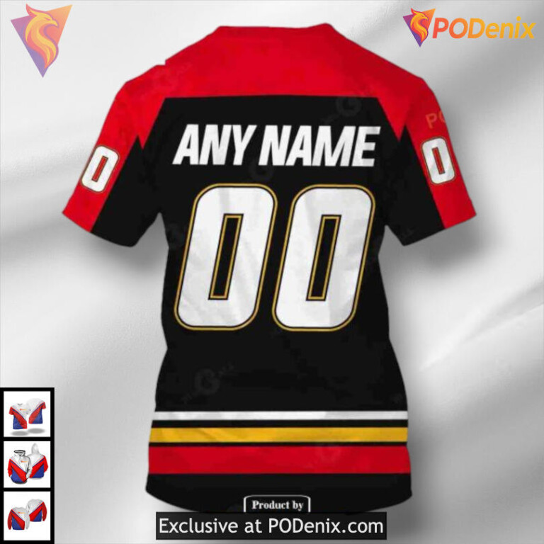 Custom Name and Number Style Calgary Flames All Over Print Hoodie 3D Sweatshirt - 4