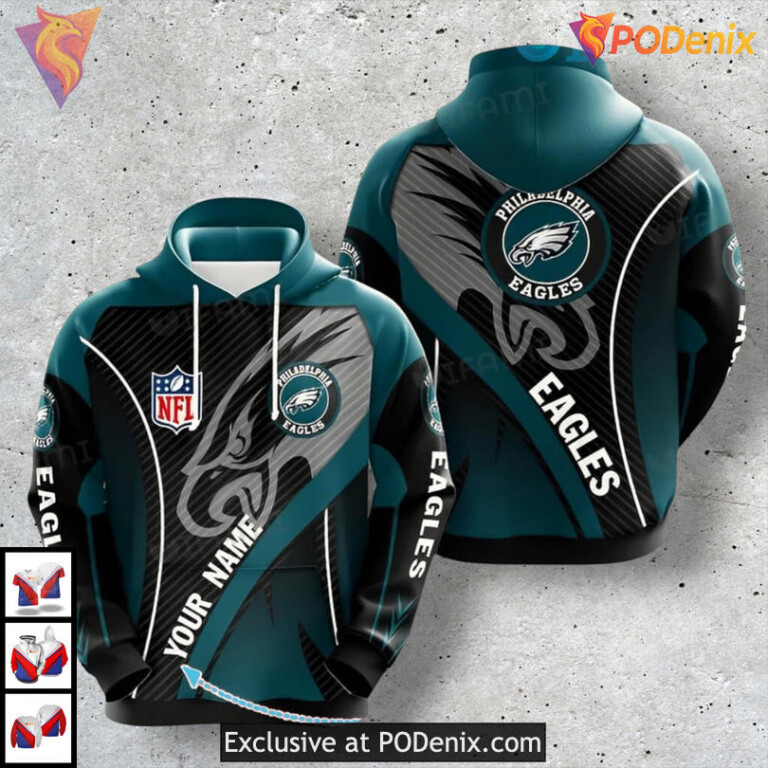 Custom Name Green Black Design Philadelphia Eagles Team Hoodie Personalized Gift
