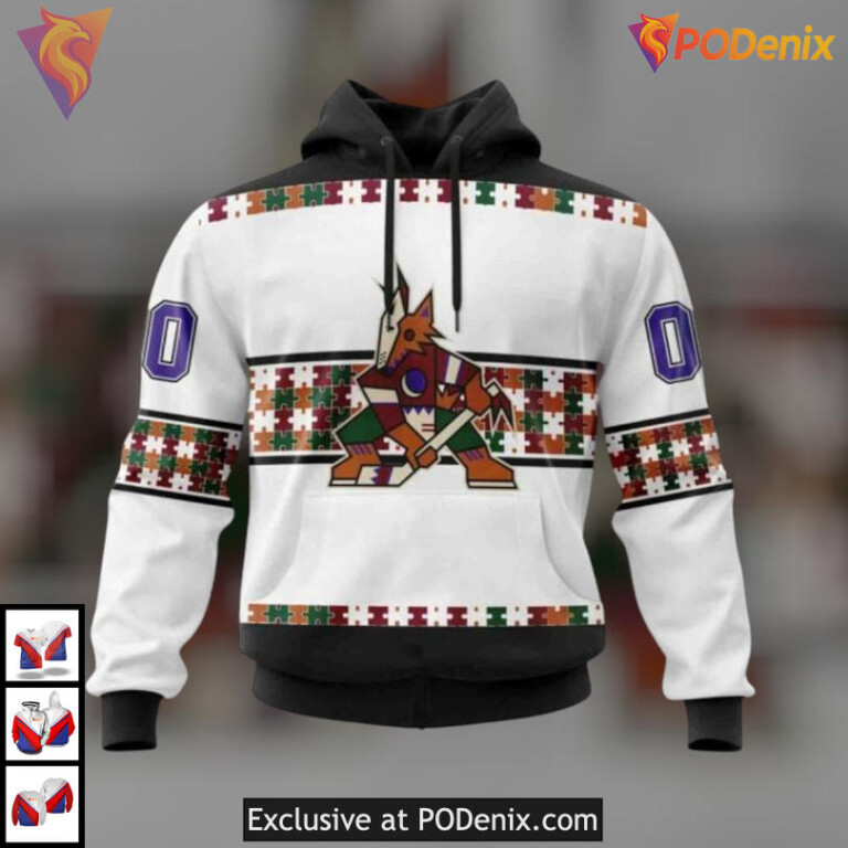 Custom Name Number Autism Awareness Arizona Coyotes Unisex Hoodie Edition