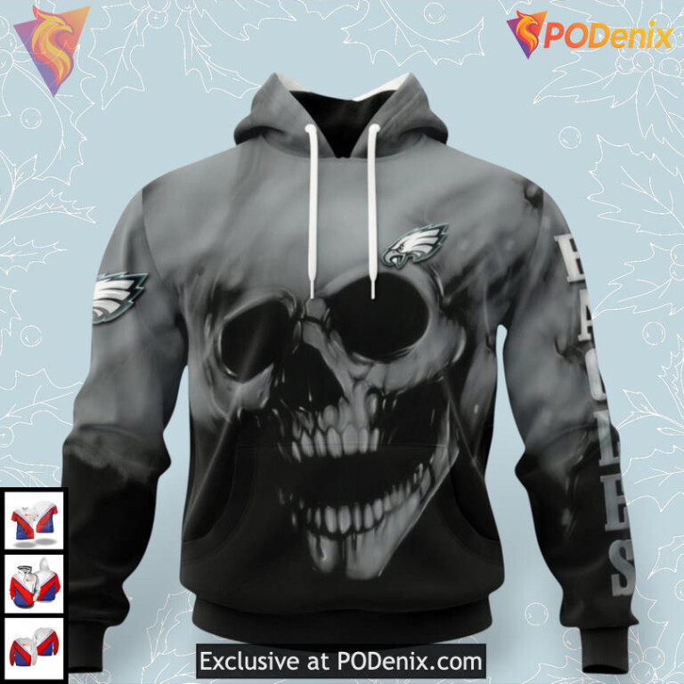 Custom Name Number Skull Design Philadelphia Eagles Hoodies For Men 3D Tribute