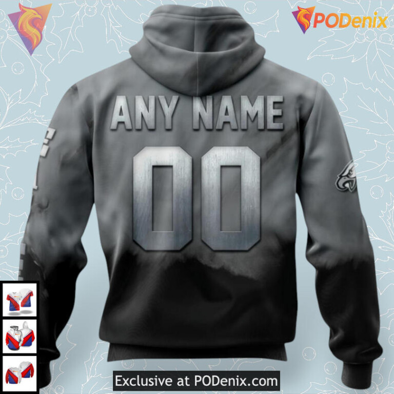 Custom Name Number Skull Design Philadelphia Eagles Hoodies For Men 3D Tribute - 2