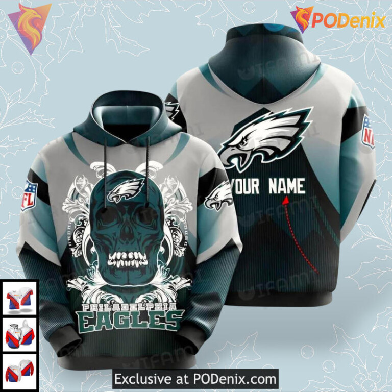 Custom Name Skull Art Philadelphia Eagles Mens Hoodies Green Fan Tribute
