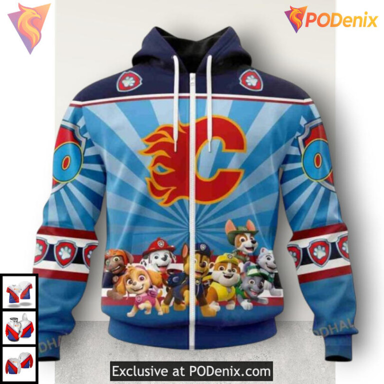Custom Paw Patrol Design Calgary Flames Hoodie 3D NHL Team Sweatshirt - 1