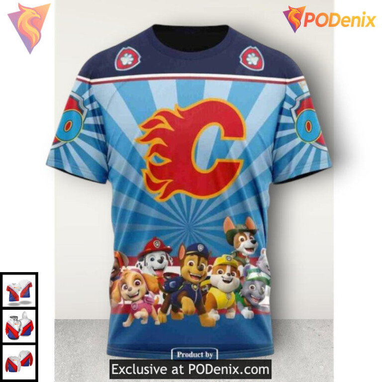 Custom Paw Patrol Design Calgary Flames Hoodie 3D NHL Team Sweatshirt - 3