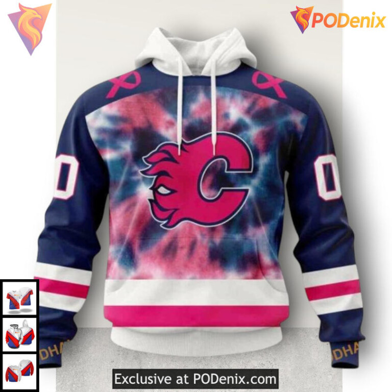 Custom Pink October Fight Breast Cancer Calgary Flames Hoodie 3D Awareness