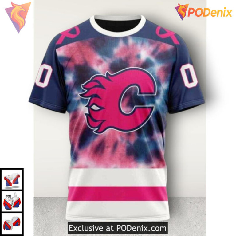Custom Pink October Fight Breast Cancer Calgary Flames Hoodie 3D Awareness - 2
