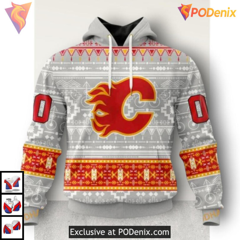 Customized Native Pattern Calgary Flames Winter Hoodie 3D Sweatshirt