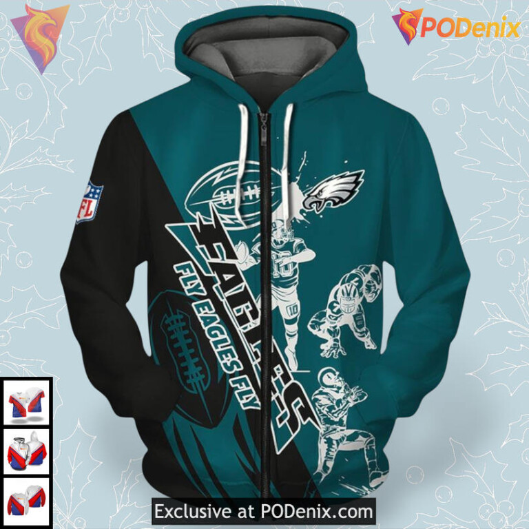 Cute Cartoon Player Mens Philadelphia Eagles Hoodie Fan 3D Design - 2