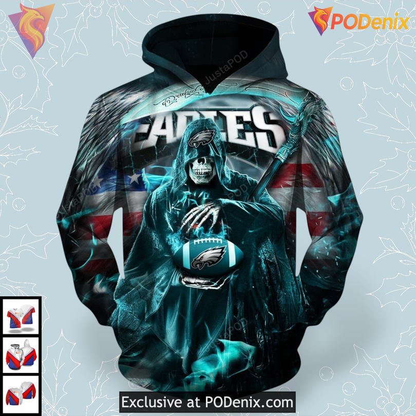 Dark Reaper Edition Philadelphia Eagles All Over Print Hoodie Custom 3D Design Dark Reaper Edition Philadelphia Eagles All Over Print Hoodie Custom 3D Design