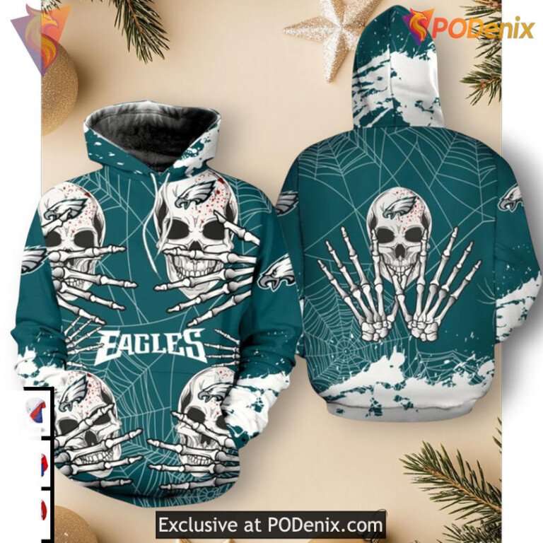 Dark Skull Graphic Style Philadelphia Eagles Retro Hoodie For Dedicated Fans