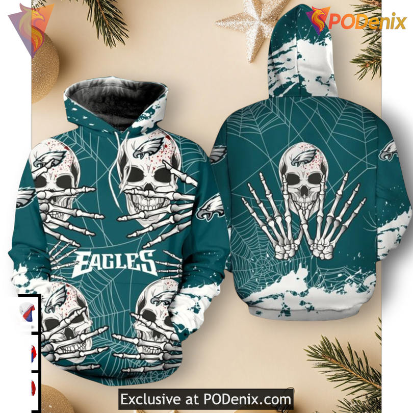 Dark Skull Graphic Style Philadelphia Eagles Retro Hoodie For Dedicated Fans Dark Skull Graphic Style Philadelphia Eagles Retro Hoodie For Dedicated Fans