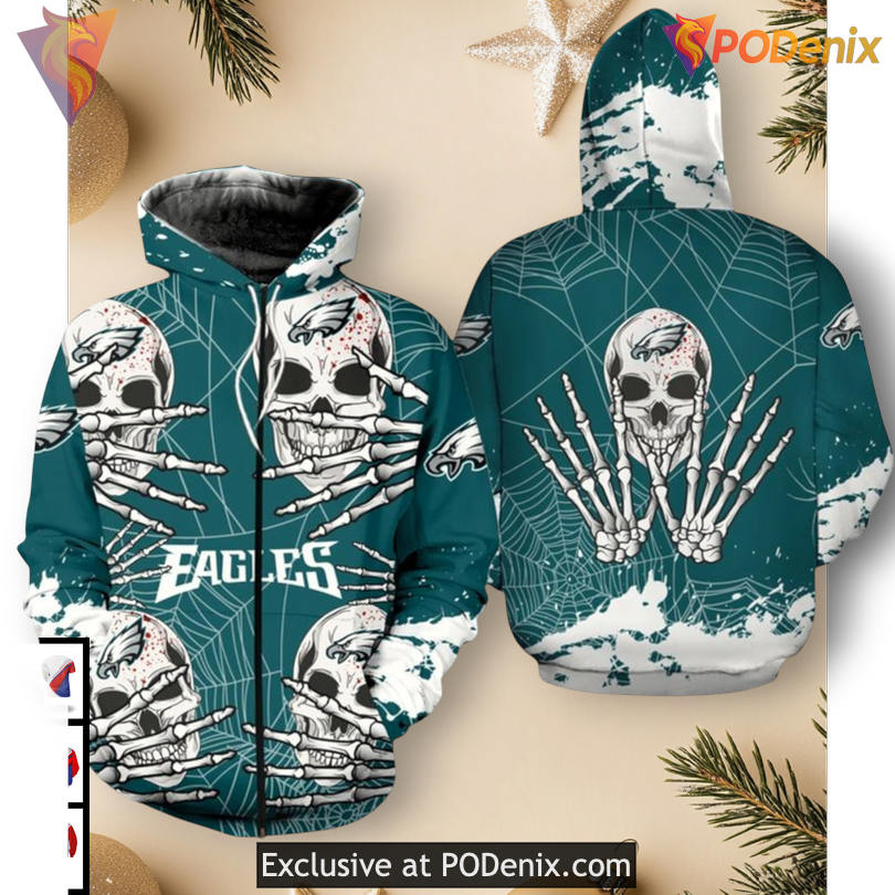 Dark Skull Graphic Style Philadelphia Eagles Retro Hoodie For Dedicated Fans Dark Skull Graphic Style Philadelphia Eagles Retro Hoodie For Dedicated Fans
