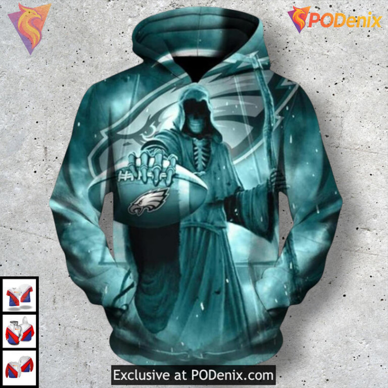 Dark Skull Tribute Philadelphia Eagles All Over Print Hoodie Green Zip Design
