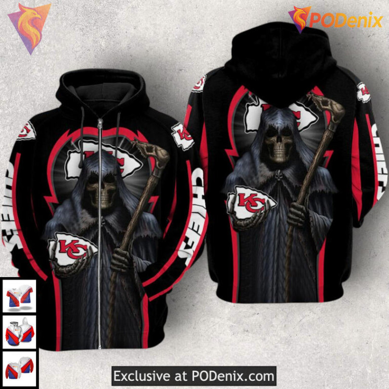 Death God Red Black Kansas City Chiefs Hoodie 3D Fan Edition Adult Apparel - 1