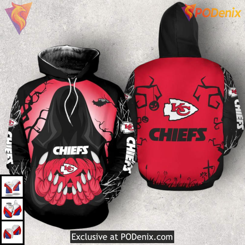 Death Inspired Kansas City Chiefs 3D Hoodie Skull Style Custom Halloween Wear Death Inspired Kansas City Chiefs 3D Hoodie Skull Style Custom Halloween Wear