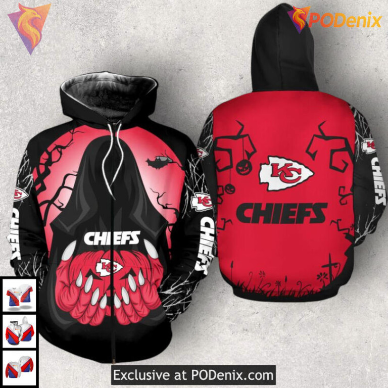 Death Inspired Kansas City Chiefs 3D Hoodie Skull Style Custom Halloween Wear - 1