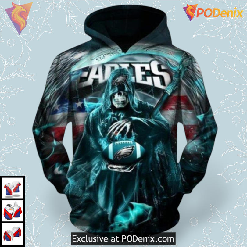 Death Skull Artwork Philadelphia Eagles All Over Print Hoodie Limited Edition Death Skull Artwork Philadelphia Eagles All Over Print Hoodie Limited Edition