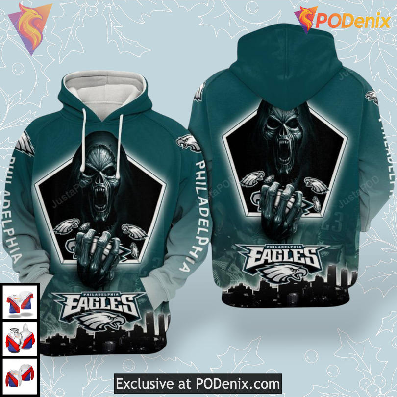 Death Skull Concept Philadelphia Eagles Hoodies Full Zip 3D Team Edition Death Skull Concept Philadelphia Eagles Hoodies Full Zip 3D Team Edition