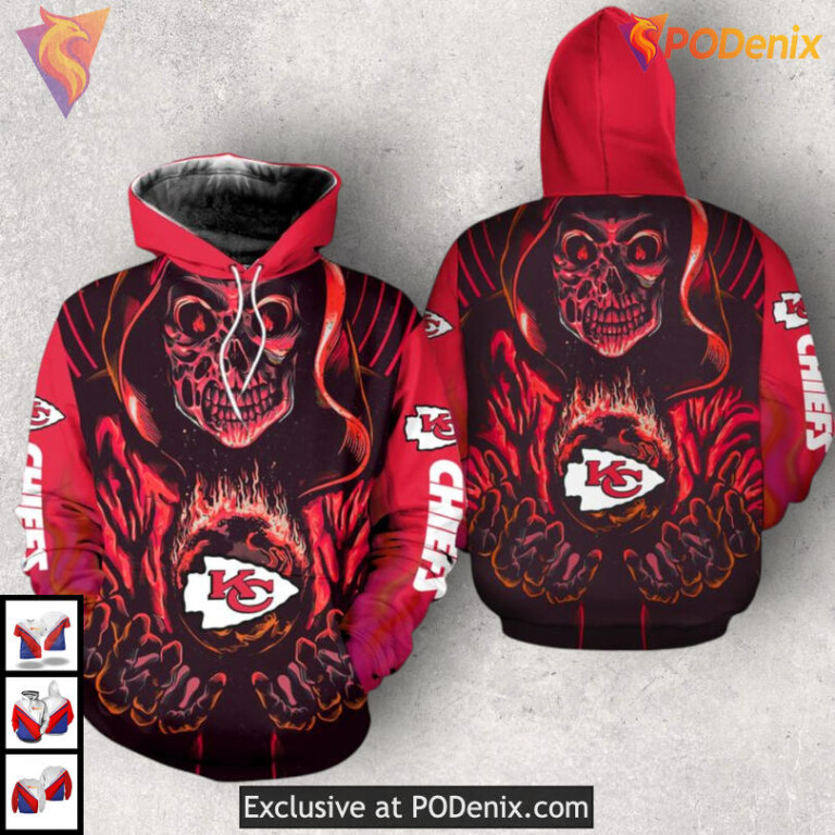 Death Skull Graphic Kansas City Chiefs 3D Hoodie Sweatshirt Limited Fan Drop