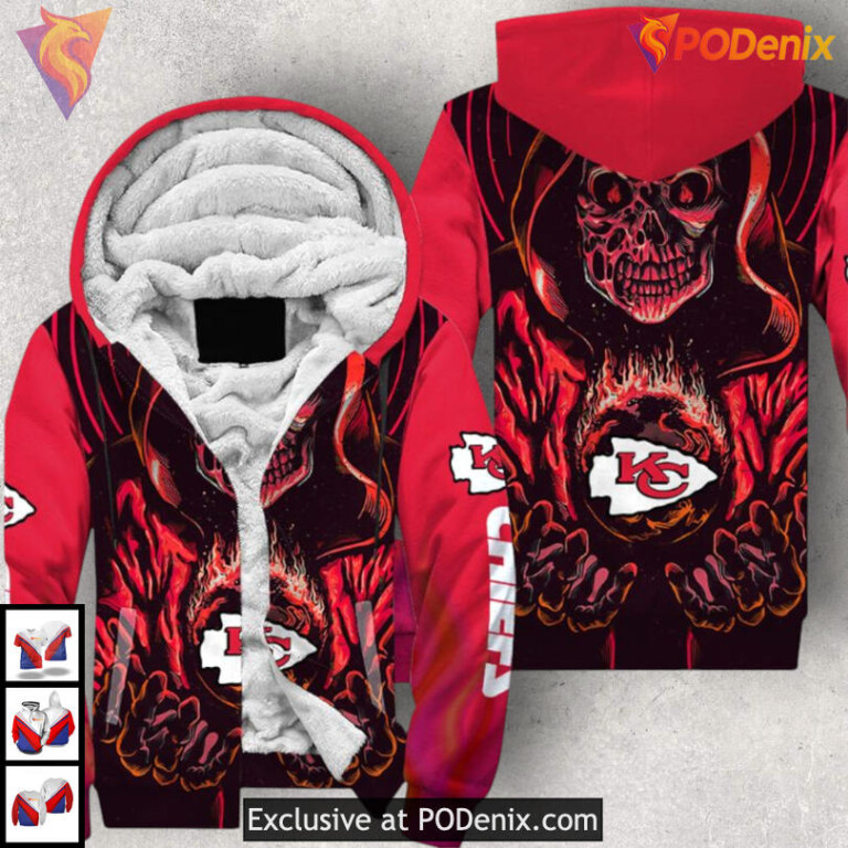 Death Skull Graphic Kansas City Chiefs 3D Hoodie Sweatshirt Limited Fan Drop - 2