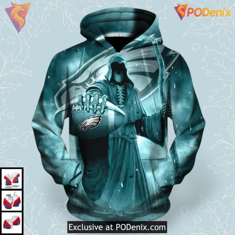 Death Skull Theme Philadelphia Eagles Hoodie 3D Fan Gift Version - 1