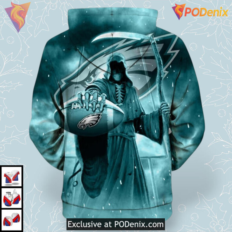 Death Skull Theme Philadelphia Eagles Hoodie 3D Fan Gift Version - 2