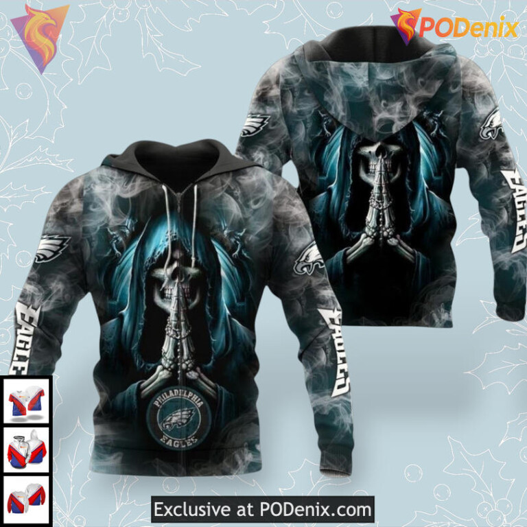 Death Smoke Graphic Philadelphia Eagles Full Zip Hoodie Custom 3D Teamwear - 1
