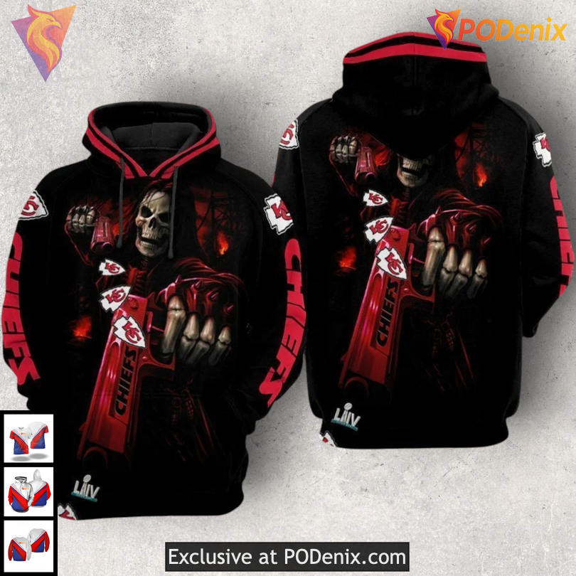 Deathly Warrior Kansas City Chiefs All Over Print Hoodie Youth 3D Edition Deathly Warrior Kansas City Chiefs All Over Print Hoodie Youth 3D Edition