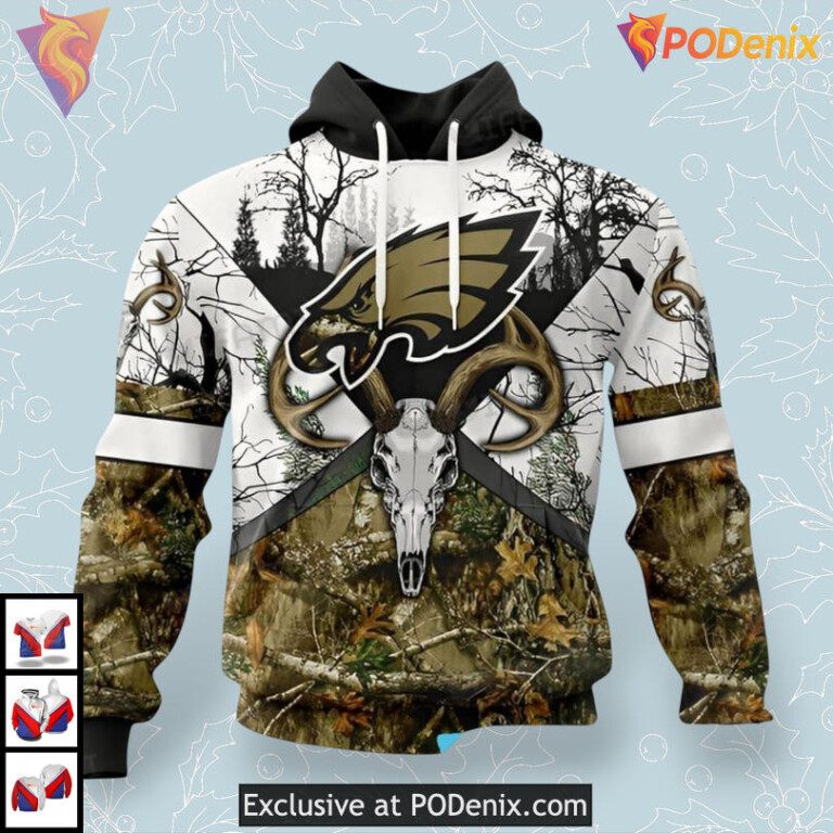Deer Skull Forest Camo Philadelphia Eagles Pullover Hoodie Custom 3D Gear