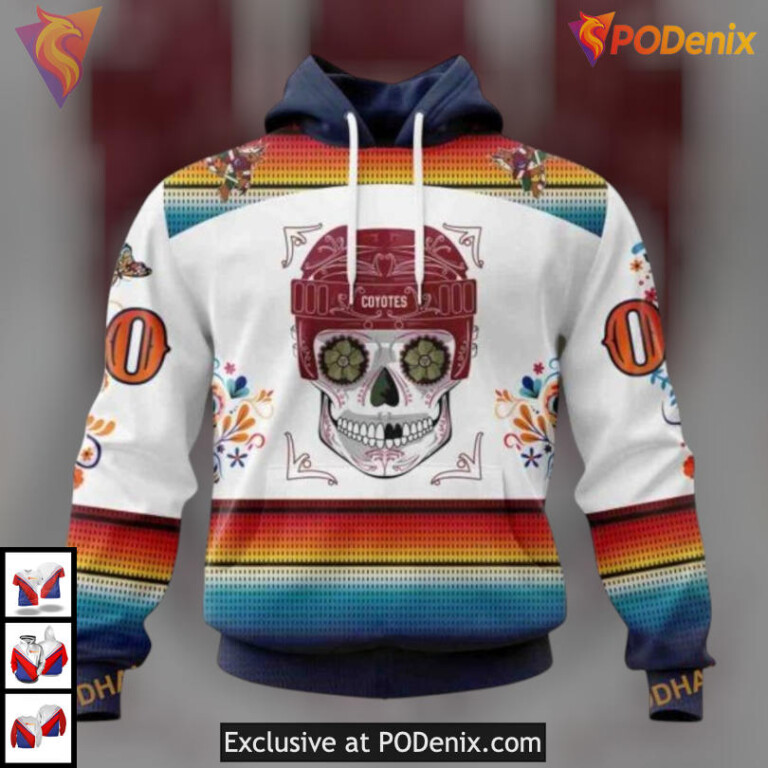 Dia De Los Muertos Inspired Design Custom Name Arizona Coyotes Hoodie 3D